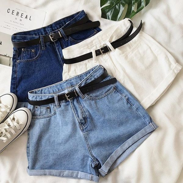 

women's jeans high-waist denim shorts summer korean version of loose and thin curled wide-leg a-line pants clothing, Blue