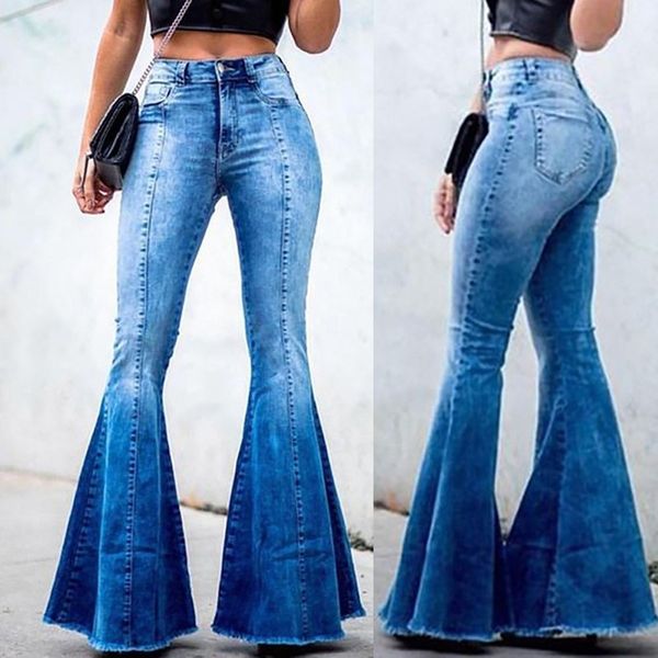 

mid taille ripped flare jeans for women 2021 streetwear ny denim bell bottoms gray blue cat jean broek droship
