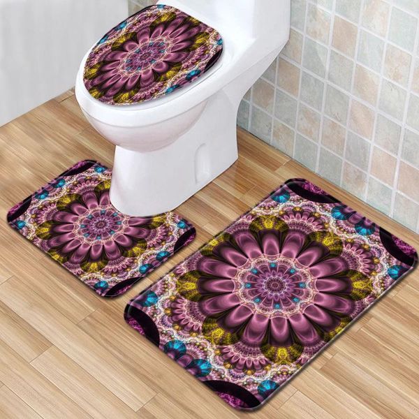 

bath mats cool flower pattern toilet three-piece set non-slip bathroom carpet seat mat lid cover rug