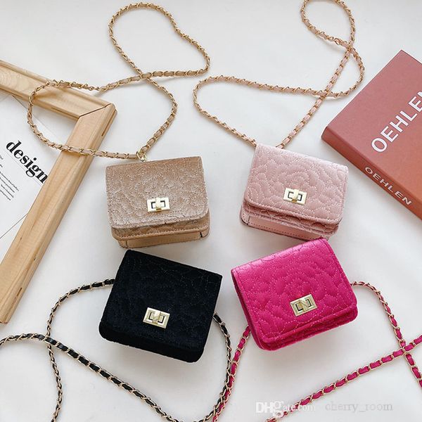 

children flower handbags autumn winter kids camellia pleuche mini one shoulder square bag baby girls chain crossbody bags f923, Black