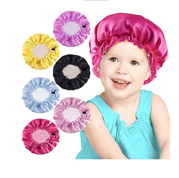 Childry's Silk Night Caps Drawstring Ajustável Cetim Cap Crianças Coloridas Tin Bebê Dormindo Bonnet Factory Price