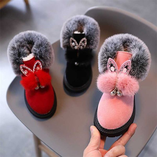 

kids snow boots winter girls leather shoes fashion sequins plush warm little girl shoes non-slip children ankle boots sp094 211108, Black;grey