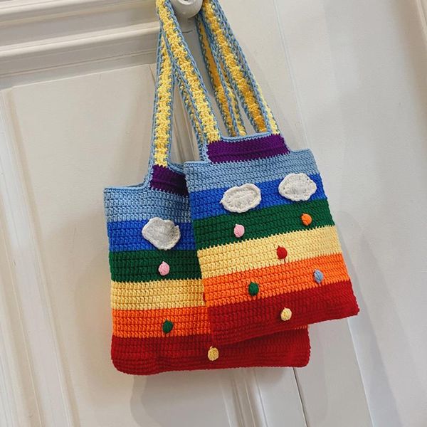 

evening bags fashion casual knit stripes color wool woven messenger shoulder bag women large capacity shopping 2021