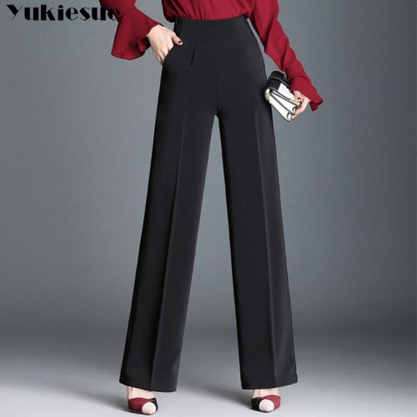 

women's pants & capris high waist wide 2021 summer korean slim ladies straight solid black loose trousers women plus size, Black;white