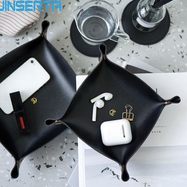 

kitchen storage & organization jinserta dice pu leather folding tray square phone key wallet coin cosmetic organizer desksundries box gi