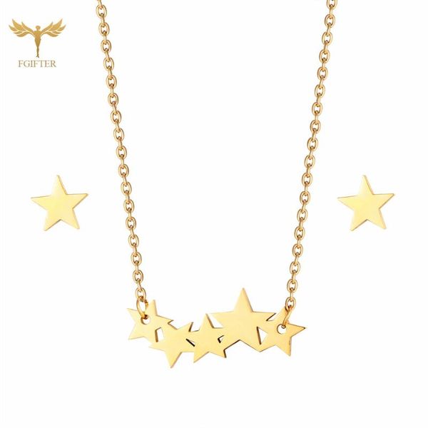 

earrings & necklace romantic star earring set five stars connected stainless steel accessories woman aesthetic design jewelry, Silver