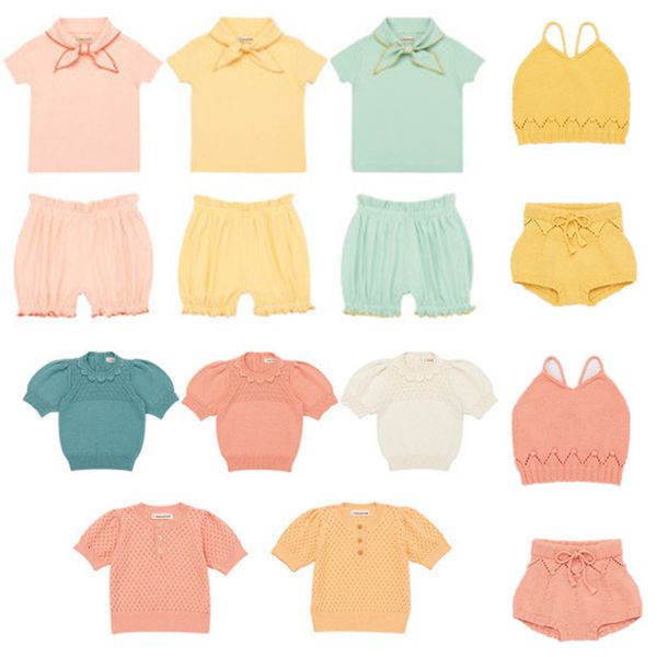 

2021 kids clothes sets new summer misha baby girls knit t shirts shorts cardigan children boys cotton knitwear 27ao, White