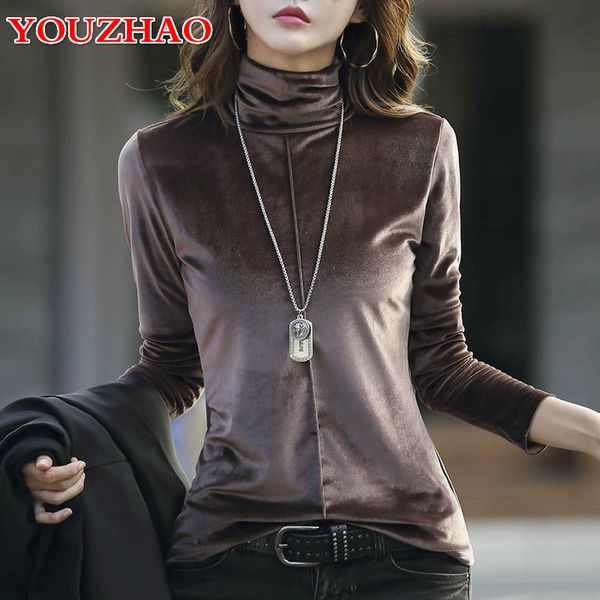 

2021 autumn and winter new veet of gold women korean clothes with wild high-necked sleeves long shirt women's tendency1int, White