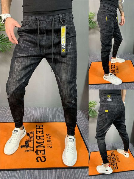 

spring and summer men's slim and plush black loose harlan jeans casual pants, Blue