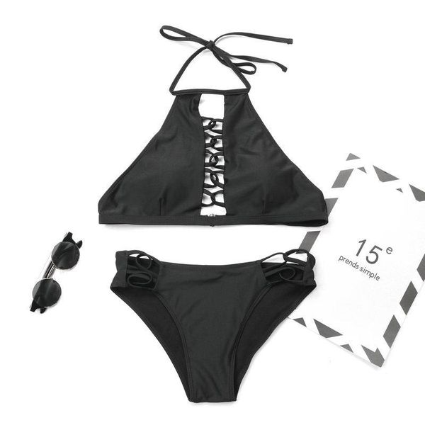 

women's swimwear strap 2 piece bikini set hollow push-up swimsuit underwear beachwear vest summer 2021, White;black