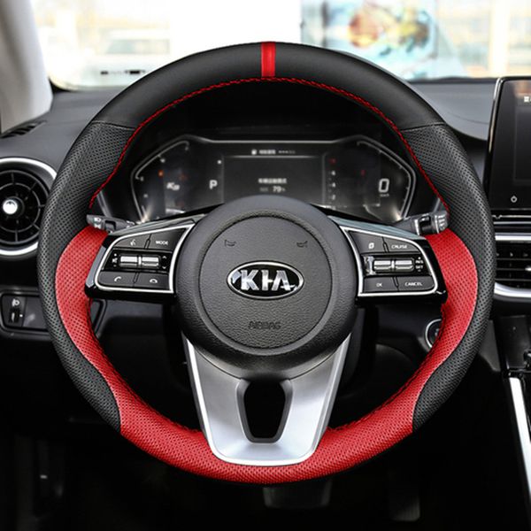 KIA K3 Sportage R K5 KX5 KX1 KX3 Protocar KX7 DIY özel karbon fiber deri el-dikili araba direksiyon simidi kapağı