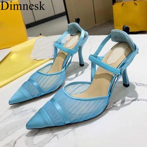 

dress shoes pointed toe net yarn high heel pumps women shallow mouth patchwork elastic band sandals sweety candy color party wedding, Black