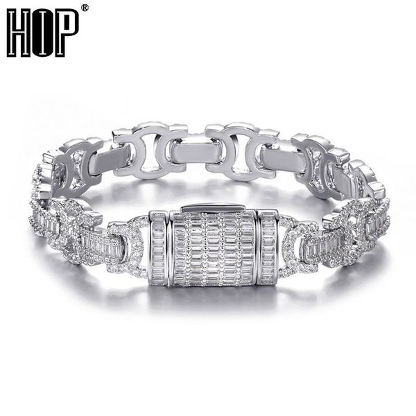 

link, chain hip hop 10mm byzantine baguette bling box buckle iced out cz copper setting + cubic zirconia stones bracelet for men jewelry, Black