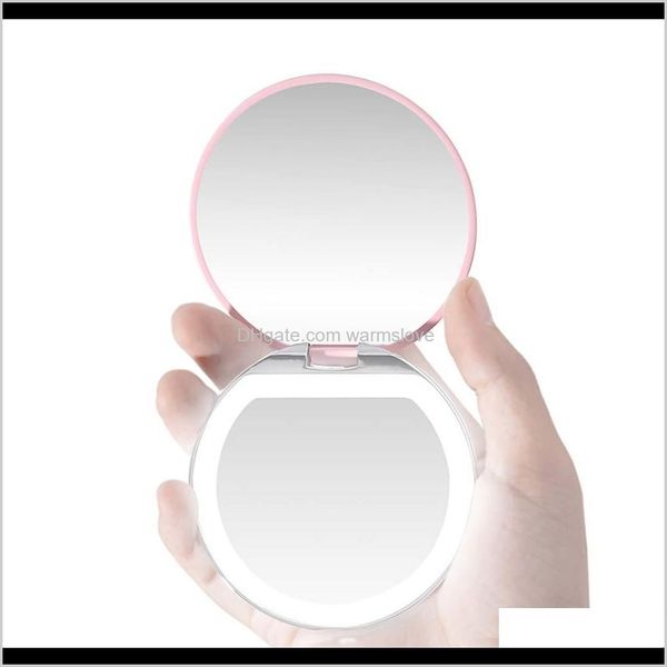 

led light mini makeup mirror compact pocket face lip cosmetic mirror travel portable lighting mirror 3x magnifying foldable vohsq 9kbyj