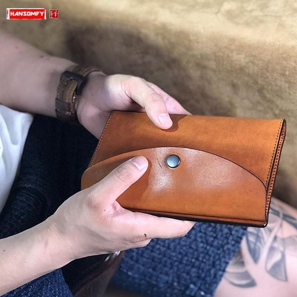 

wallets handmade clutch bag cowhide men's long wallet vintage leather ticket holder multi-card mobile phone bags large capacity origina, Red;black