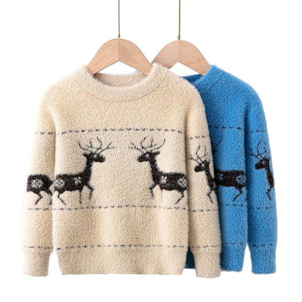 

pullover autumn girls boys sweaters christmas elk warm winter baby clothing knit long sleeve children clothes kids sweater, Blue