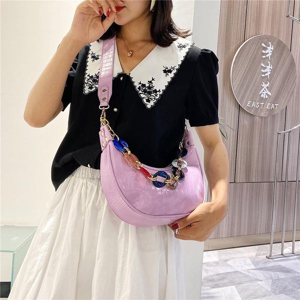 

evening bags crocodile pattern women's underarm bag fashion baguette female 2021 net red thick chain tide shoulder women