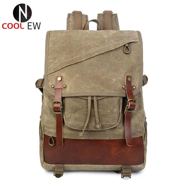 

backpack 2021 mens vintage waterproof waxed canvas for men leather school bags fashion daypack womens lapbag rucksack male