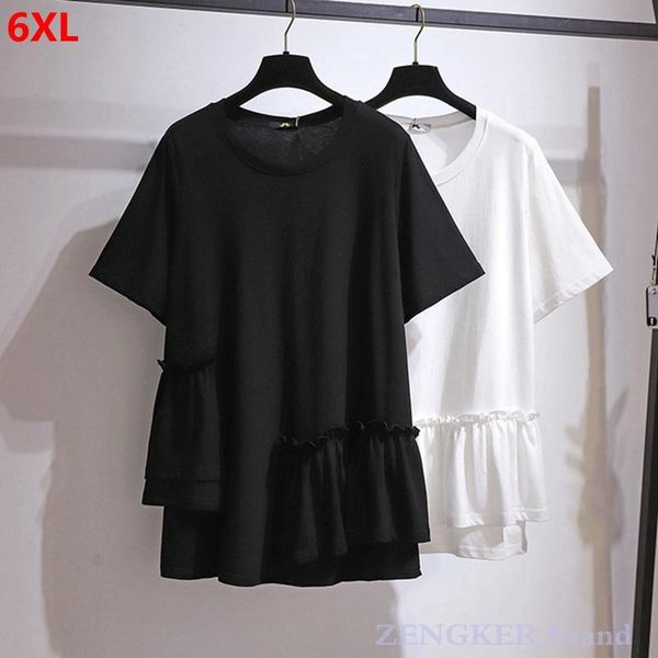 

plus size t-shirt korean version mid-length thin ruffle stitching short-sleeved summer women's clothing women black