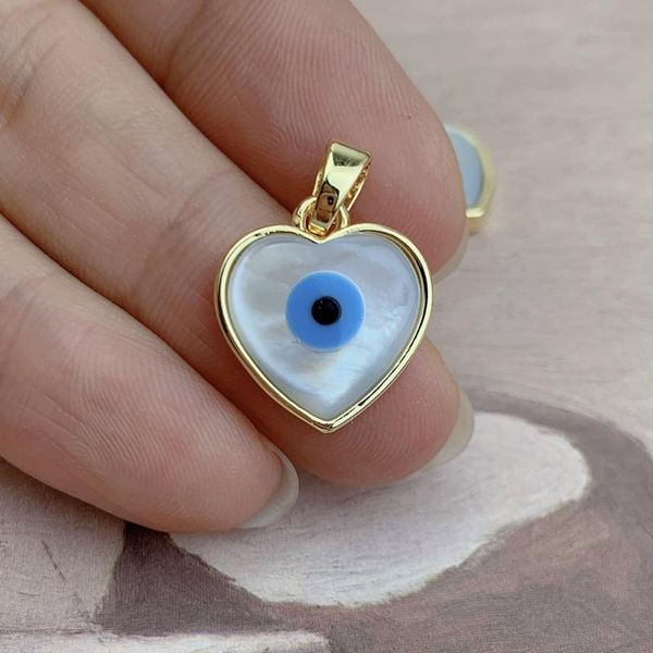 

charms fashion mop pearl shell blue love heart evil eye pendants for diy jewelry making necklace bracelet accessories, Bronze;silver