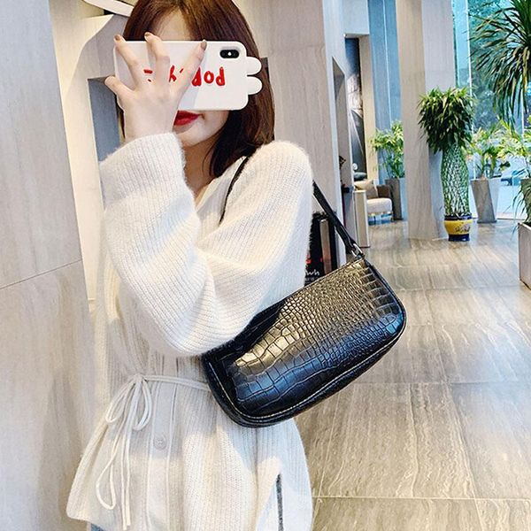 

crocodile pattern women underarm bag vintage design pu leather ladies small shoulder bags female tote baguette purse handbag