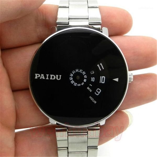 

wristwatches creative full steel fashion men watch stainless silver mesh band quartz men's wrist black turntable dial reloj hombre, Slivery;brown