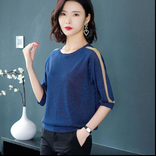

fashion women spring summer style knitted blouses lady casual half sleeve o neck shirt women blusas df3459, White