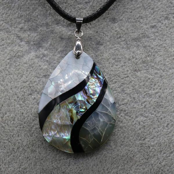

pendant necklaces natural mother-of-pearl shell personality trend retro striped drop-shaped necklace birthday anniversary party gift, Silver
