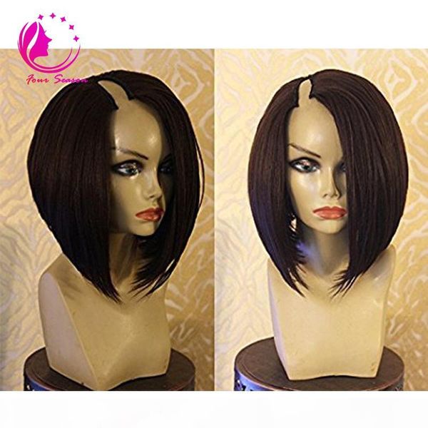 

brazilian u part wig short bob human hair 130 density right part lace opening 1x4 for black women, Black;brown