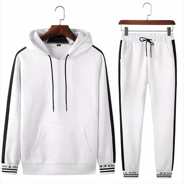 

sets spring autumn hooded mens tracksuits sweatshirt drawstring sportswear male suit pullover two piece set casual clothing, Gray