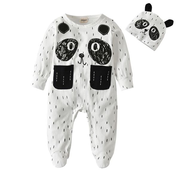 

new toddler boy clothing 2pcs outfits set cartoon style cotton long sleeve jumpsuit with hat newborn baby clothes 210309, White