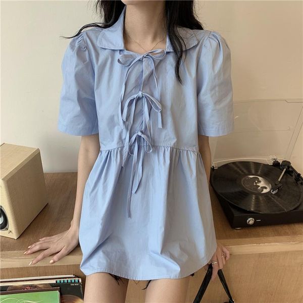 

women's blouses & shirts 2021 arrivals summer women blouse shirt butterfly lace ruffled doll blusas casual lady cotton pullovers veran, White