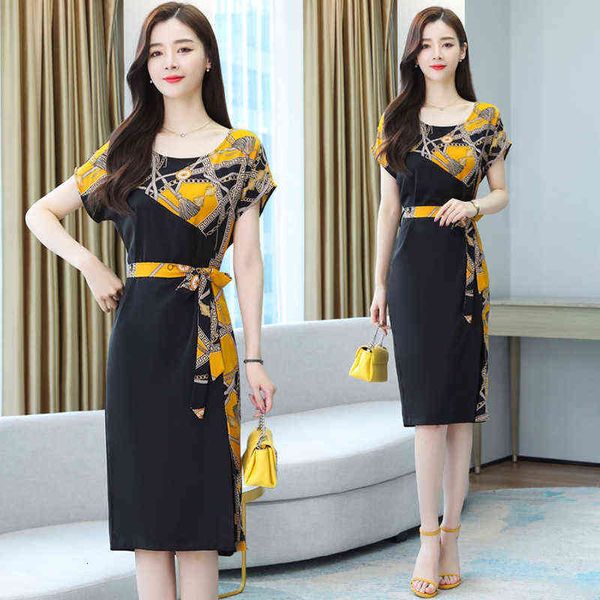 

casual dresses rich dress style expensive lady middle-aged 's waist shows thin temperament skirt in summer, Black;gray