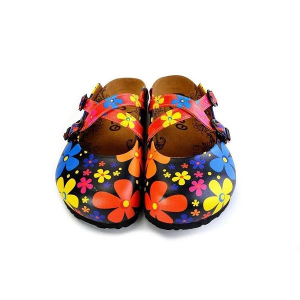 

calceo women closed toe slippers lightweight vegan artificial leather multicolor patterned flat summer 2021 new styles, Black