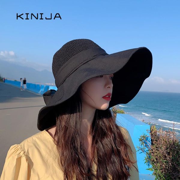 

wide brim hats summer for women fashion large bucket hat fishing beach visor bow fisherman cap foldable sun protection caps, Blue;gray