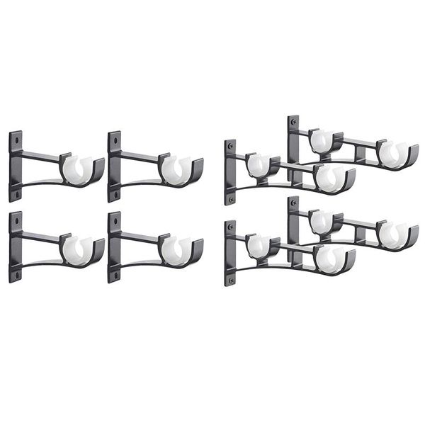 

8 pack single curtain rod brackets for drapery rod heavy duty curtain holders black - 4 pack 18.6cm & 4 11x8cm