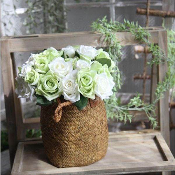 

9 heads rose artificial rose bouquets simulation silk fake flowers wedding decoration holding flowers home decor flores white