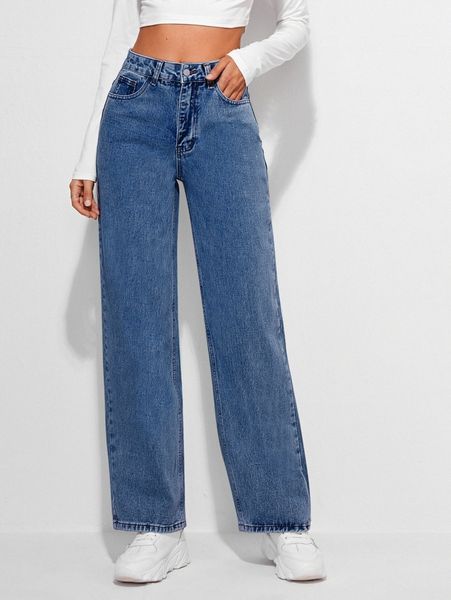 

high waist straight leg jeans n5c4#, Blue
