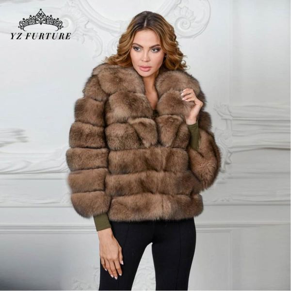 

women's fur & faux 2021 winter real light sable color coat jacket fashion natural with big collar short, Black