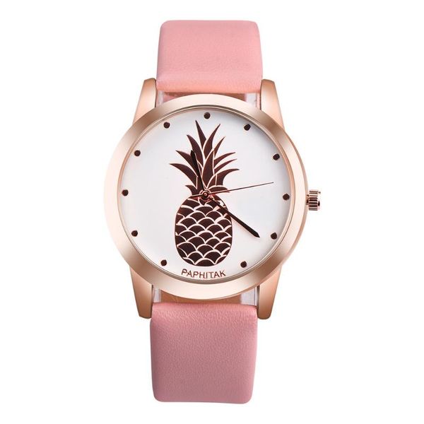 

wristwatches paphitak womens men pineapple faux leather analog quartz watch relojes para mujer de moda, Slivery;brown