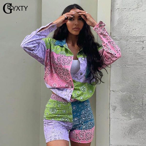 

women's tracksuits gbyxty paisley pattern 2 piece tracksuit set women spring autumn long sleeve shirts and short joggers casual outfit, Gray