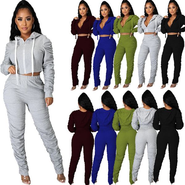 

fall winter plus size women tracksuits jacket pants fold plain outfits solid color fashion 2 piece sets 3xl gym cardigan coats leggings 4440, White