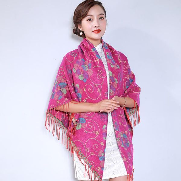 

scarves jacquard imitation cashmere thick shawl cloak dual-use square scarf female warm ethnic style tassel shawls echarpe, Blue;gray