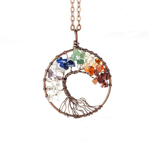 

selling 7 fashion wire life tree necklace 7 chakra yoga gravel pendant, White