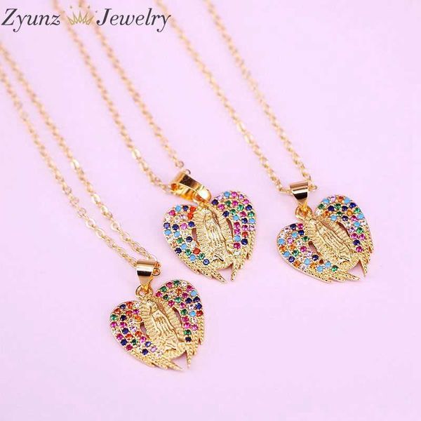

10pcs, 11 styles, gold color virgin jesus religious jewelry rainbow / clear crystal zirconia cz micro pave pendant necklace x0707, Silver