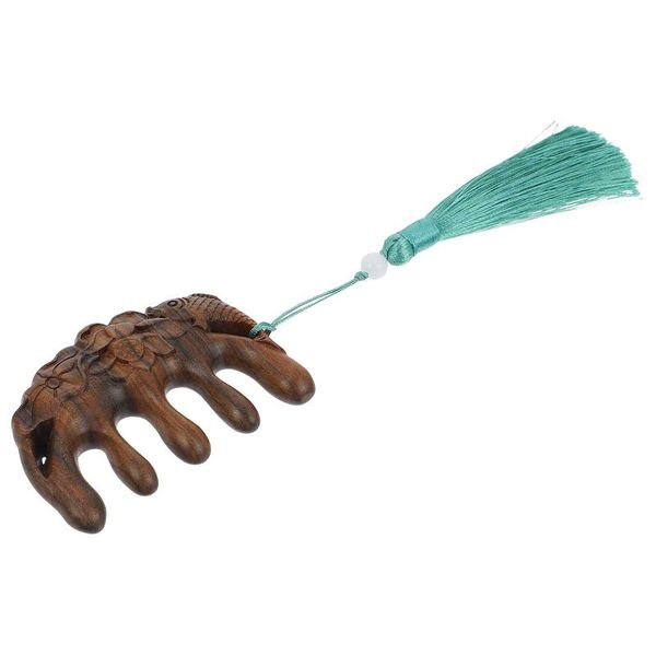 

hair brushes carving comb sandalwood wooden massager with tassel, Silver
