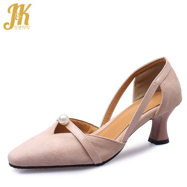 

dress shoes jk plus size 32-46 thick high heels women pumps square toe footwear flock female party pearl woman spring 2021, Black