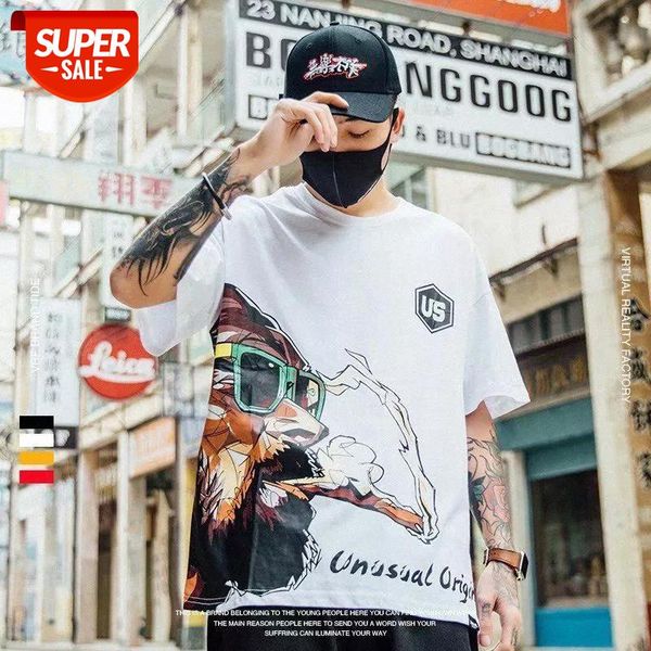 

2020 new short-sleeved men's t-shirt loose five-point sleeve summer korean style student couple half sleeve ins style shirts #j18v, White;black