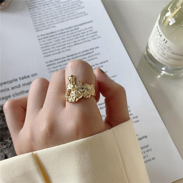 

cluster rings ruiyi real 925 sterling silver women geometric irregular bump mapping female punk hyperbole niche dysmorphism open, Golden;silver