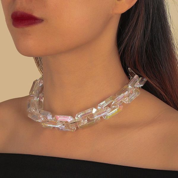

chokers vintage boho fashion acrylic clear crystal choker necklace for women punk neckchains jewelry accessories, Golden;silver